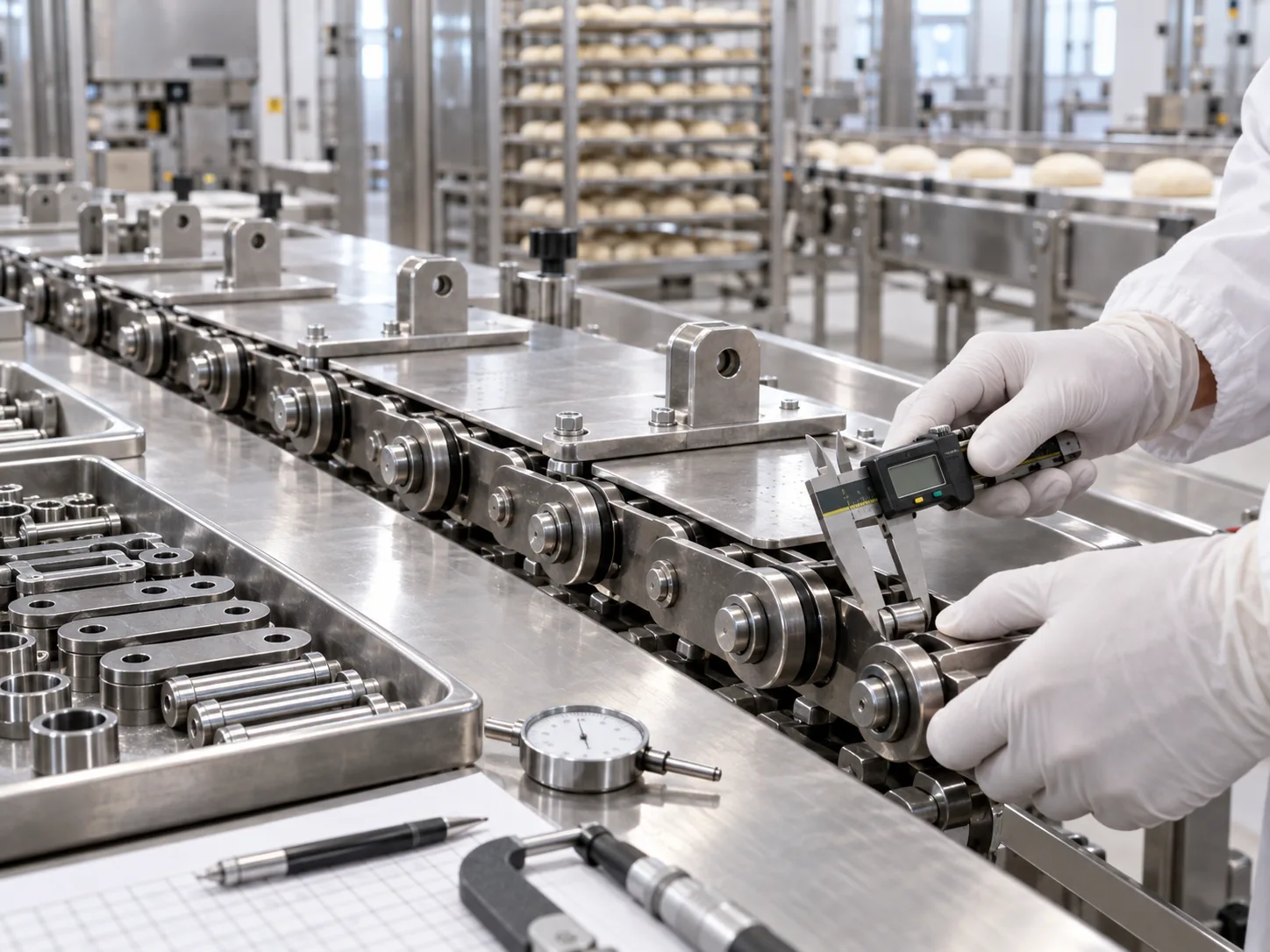 Conveyor chain dimensional inspection