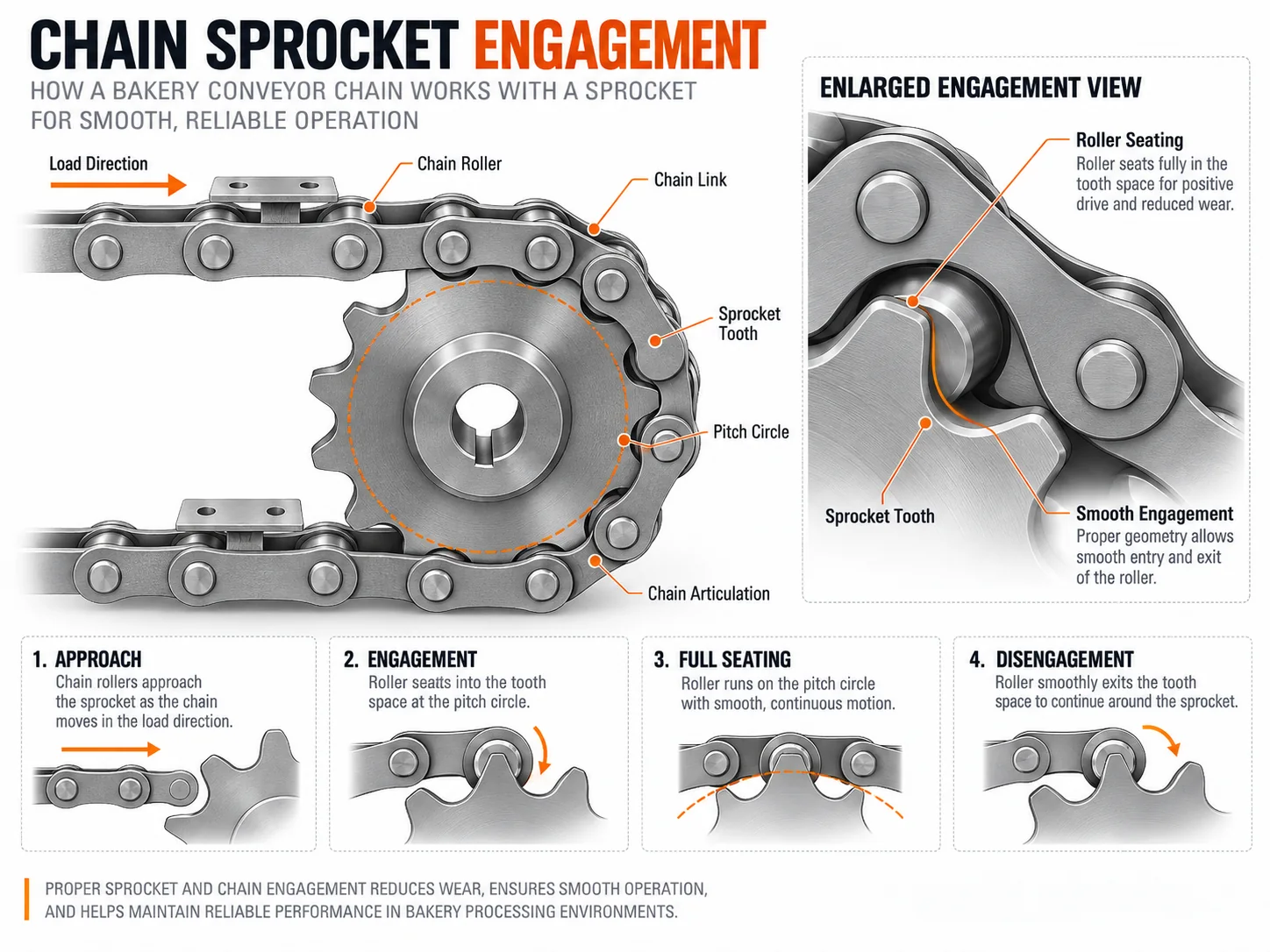 Chain and sprocket engagement reference